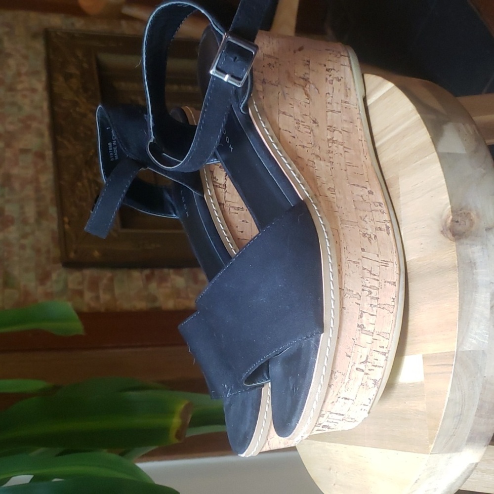 ASOS Black suede cork platform wedges